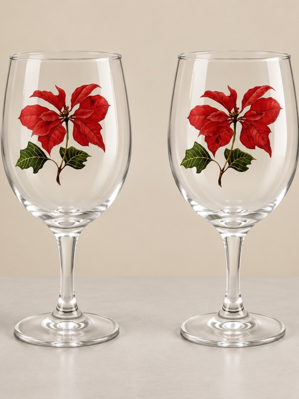 Poinsettia Red Holiday Wine Glasses - Set of 2